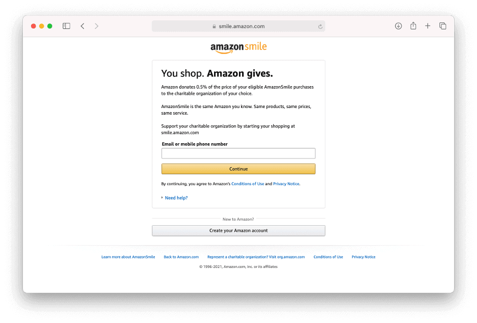 Screenshot of the Amazon sign in form